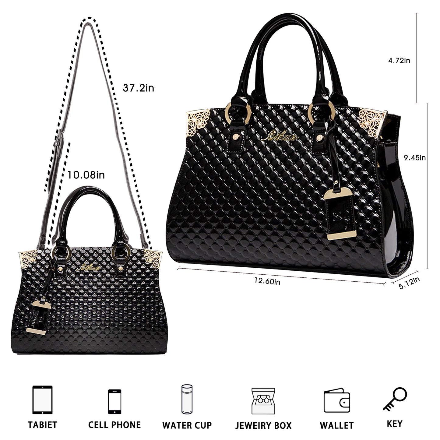 Luxury Handbags Women Bags Genuine Patent Leather Handbags Large Capacity Tote Bag Shoulder Bag For Women