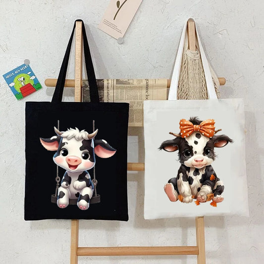 Cow Print Canvas Large Capacity Tote Bag