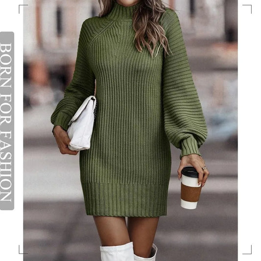 Vintage Winter Knitted Turtleneck Dress