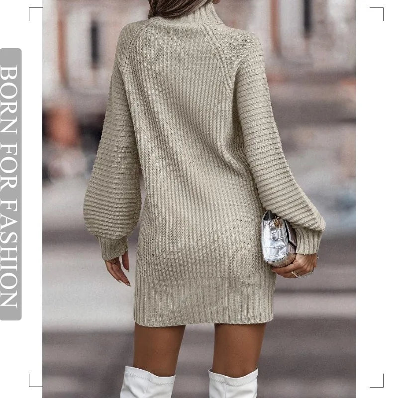 Vintage Winter Knitted Turtleneck Dress