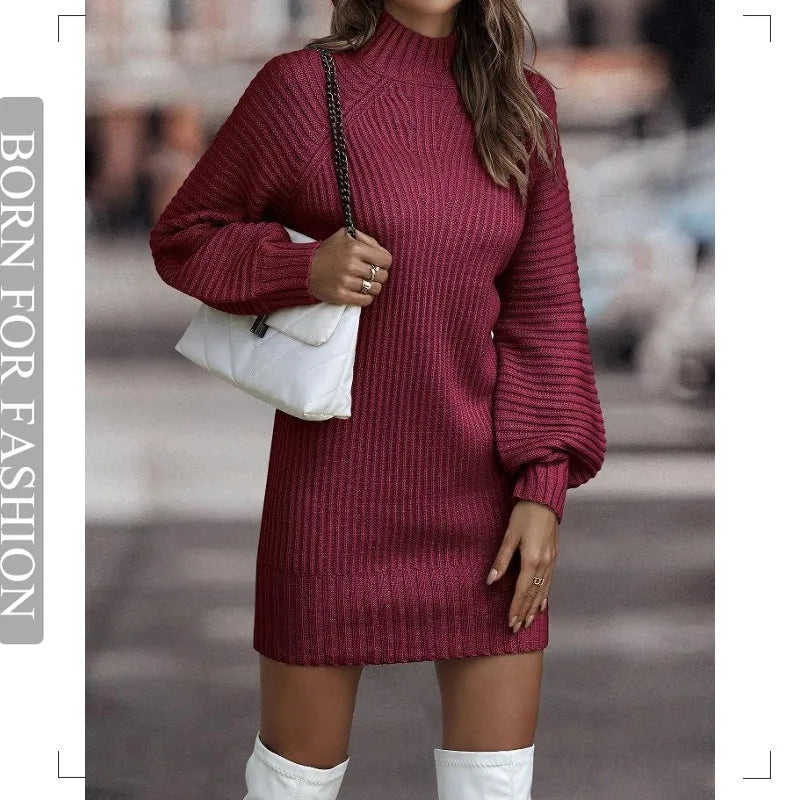 Vintage Winter Knitted Turtleneck Dress