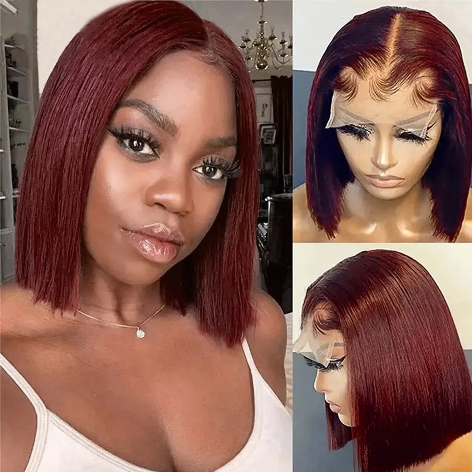 Go Glue less 99J  Burgundy Brazilian Human Hair Wig