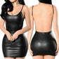 Sexy Glossy Faux Leather Dress Backless Club Party