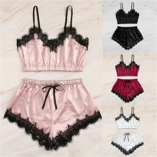 Lace V-Neck Sleeveless Pajama Set