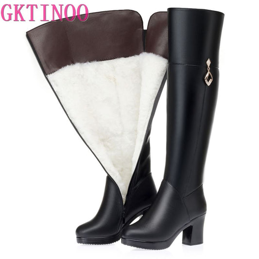 GKTINOO Women's Over The Knee Boots Natural Wool Genuine Leather