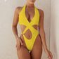 2023 Sexy High Cut Out Halter One Piece Swimsuit