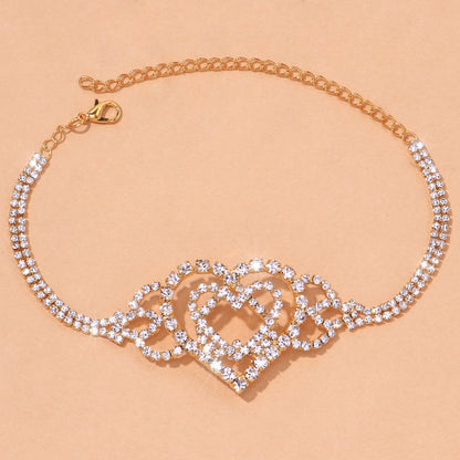 Double Heart  Rhinestone Anklet