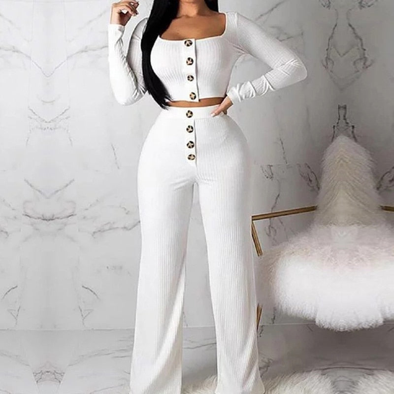 Ribbed 2 Two Piece Set Crop Tops and Pants