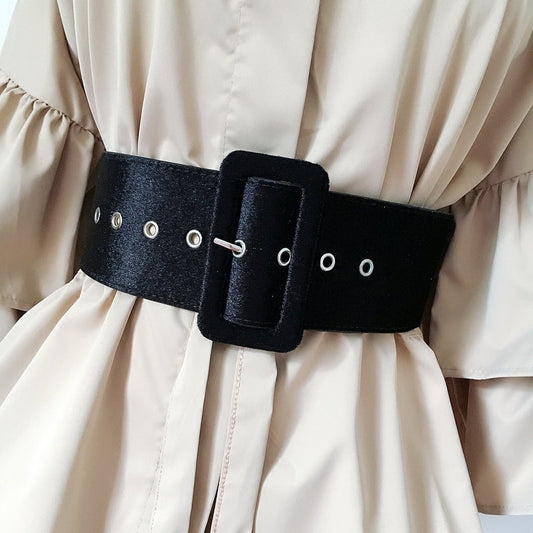 Wide Velvet Belt with Silver Pin Buckle