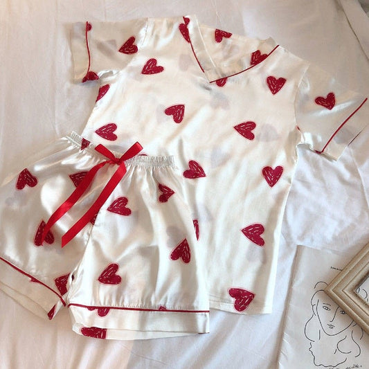 Heart print short sleeves sleepwear  pajama set