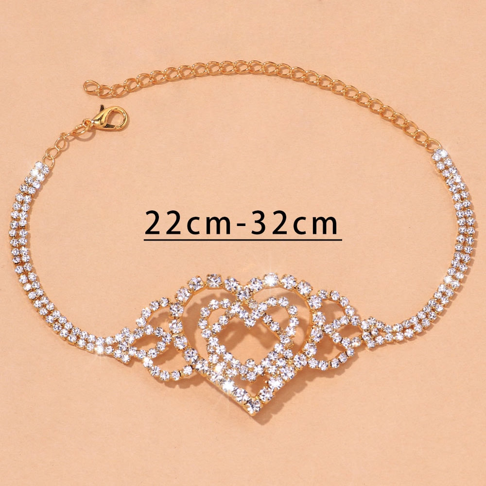 Double Heart  Rhinestone Anklet