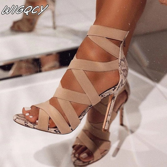 Gladiator Ankle Strap Peep Toe Stiletto Pumps