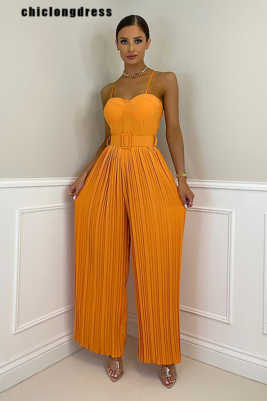 Sleeveless  Jumpsuit w/Pleated Wide Leg