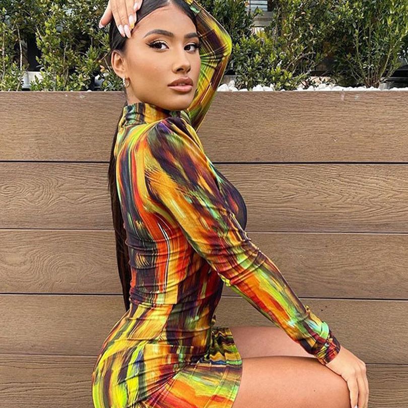 Tie Dye Print Long Sleeve Mini Dress